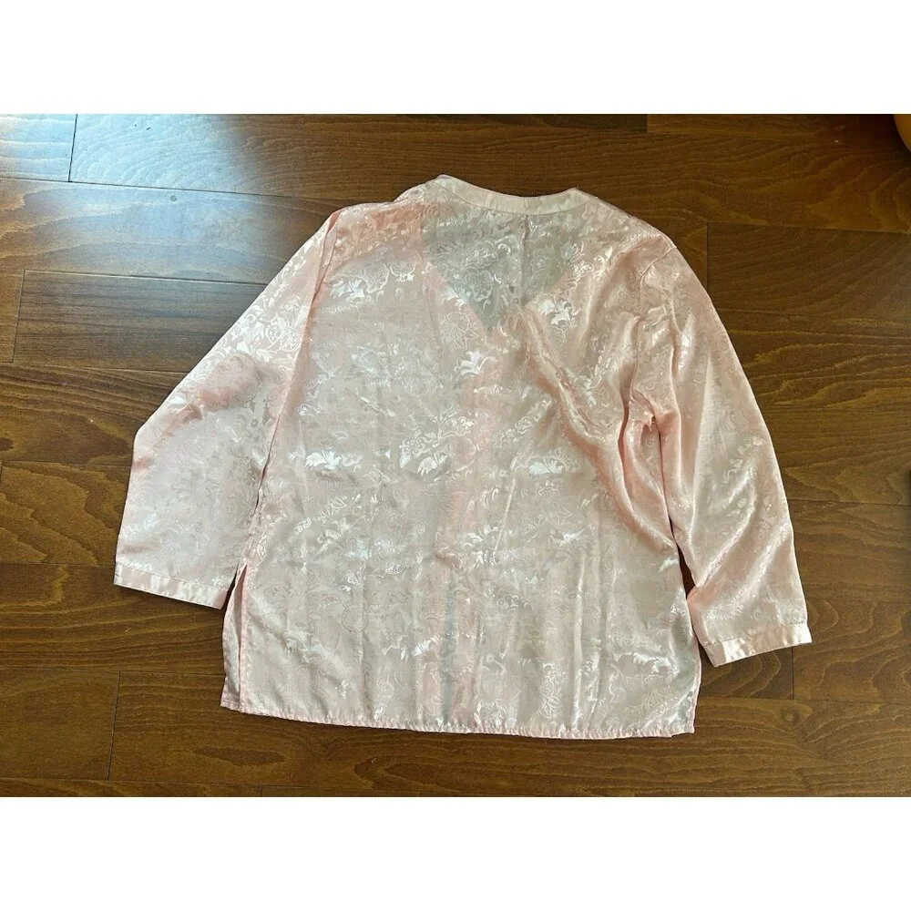 Victoria's Secret Satin Pajama Set M Pink Peach Gold Label Floral‎ Lace DEFECT